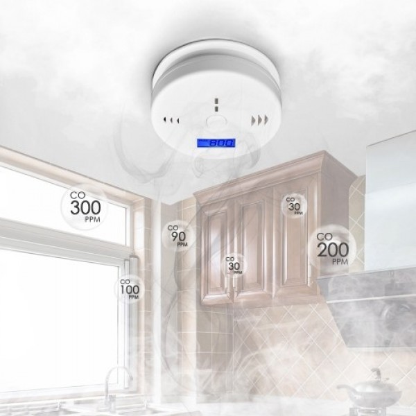 Carbon Monoxide Detector Alarm CO Detector Alarm Sensor with LCD Display Memory Function Battery Operated for House Bedroom Livi