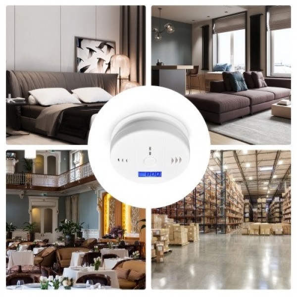 Carbon Monoxide Detector Alarm CO Detector Alarm Sensor with LCD Display Memory Function Battery Operated for House Bedroom Livi