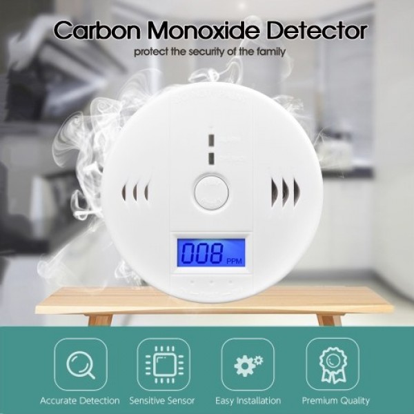 Carbon Monoxide Detector Alarm CO Detector Alarm Sensor with LCD Display Memory Function Battery Operated for House Bedroom Livi