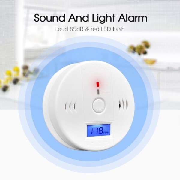 Carbon Monoxide Detector Alarm CO Detector Alarm Sensor with LCD Display Memory Function Battery Operated for House Bedroom Livi