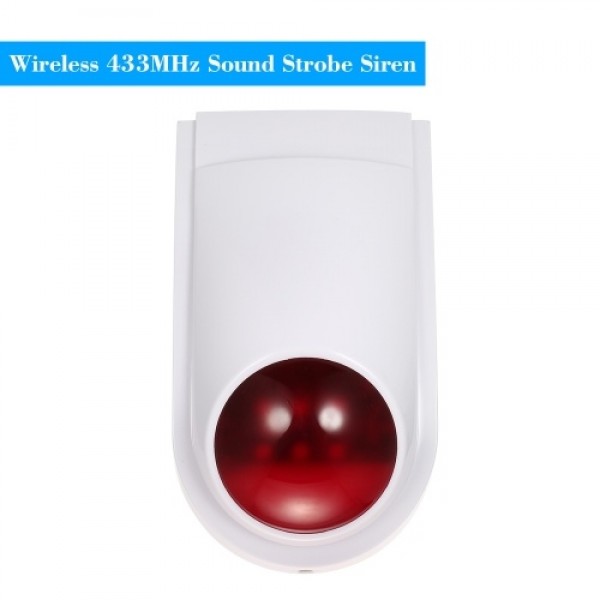 Wireless Sound Strobe Siren Alarm Host Flash Light Alarm Outdoor Waterproof Compatible with 433MHz Remote Control, Door Sensor, 