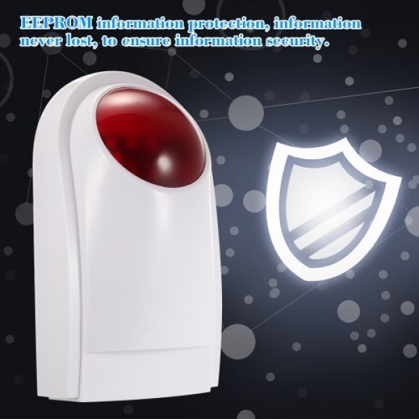 Wireless Sound Strobe Siren Alarm Host Flash Light Alarm Outdoor Waterproof Compatible with 433MHz Remote Control, Door Sensor, 