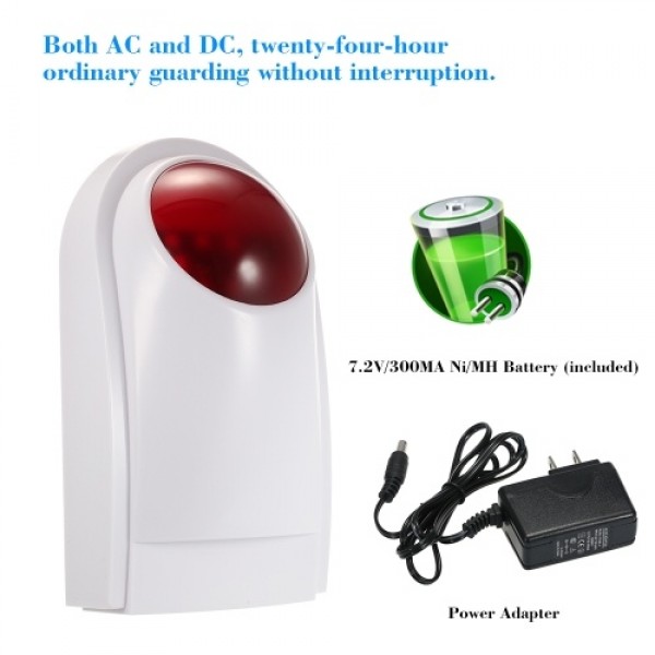 Wireless Sound Strobe Siren Alarm Host Flash Light Alarm Outdoor Waterproof Compatible with 433MHz Remote Control, Door Sensor, 