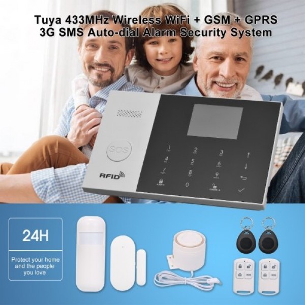 Smart Home Burglar Security Alarm System Tuya 433MHz Wireless WiFi + GSM + GPRS 3G SMS Auto-dial Alarm Security System LCD Displ