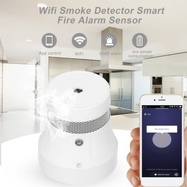 Smart WiFi Standalone Photoelectric Smoke Alarm Tuya APP Control Alarm System Independent Smoke Detector High Sensitive Fire Pro