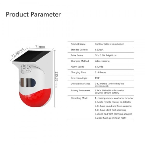 Solar Powered Wireless 433MHz Infrared Motion Sensor Detector