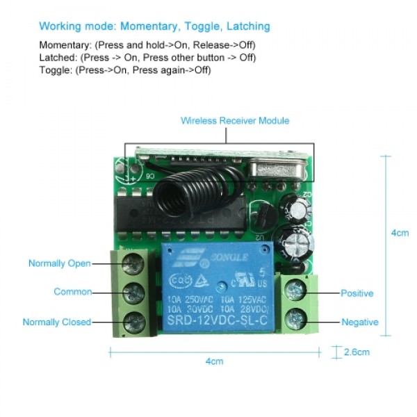 433MHz DC12V 1CH RF Wireless Remote Control