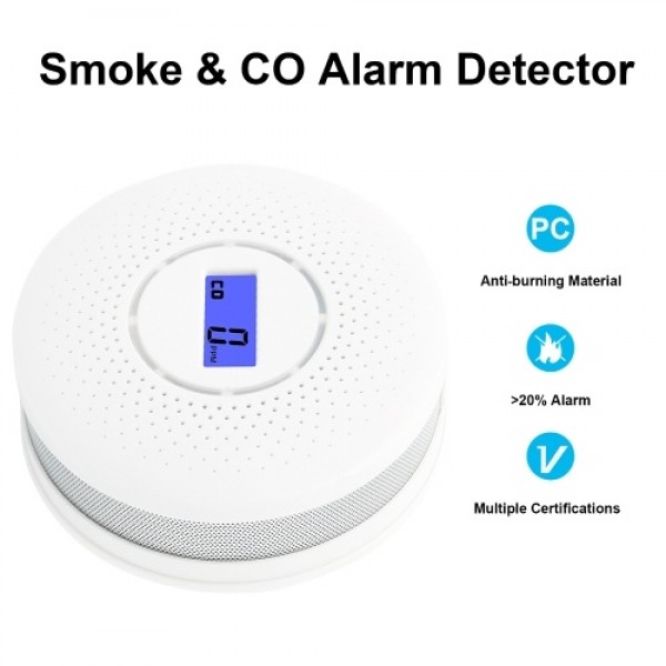 Combined Smoke Detection Alarm for Smoke and Carbon Monoxide Battery Operated Smoke CO Alarm Detector with Display Round Escape 