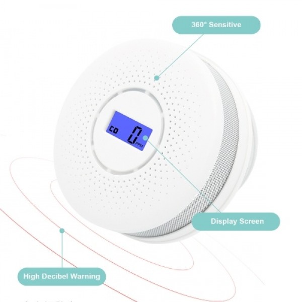 Combined Smoke Detection Alarm for Smoke and Carbon Monoxide Battery Operated Smoke CO Alarm Detector with Display Round Escape 