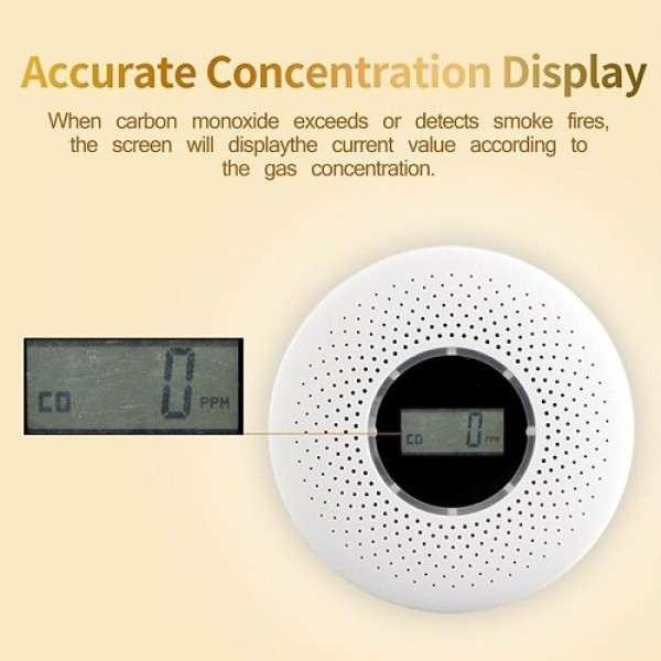 Carbon Monoxide and Smoke Alarm Sensor Compound Type Smoke &amp; CO Detector PPM LCD Display Indicator