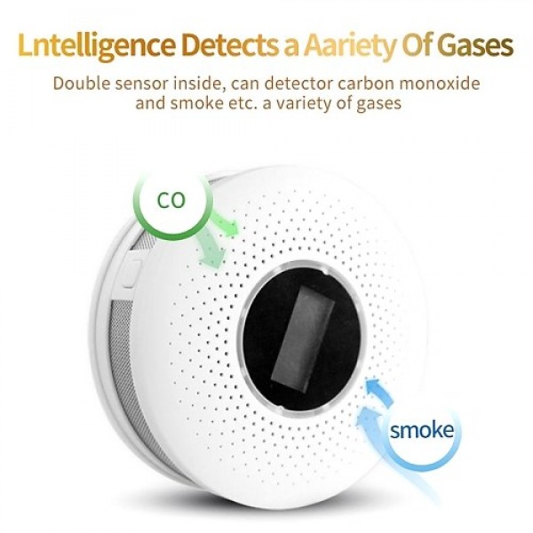 Carbon Monoxide and Smoke Alarm Sensor Compound Type Smoke &amp; CO Detector PPM LCD Display Indicator