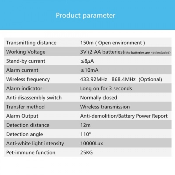 Wirelessly Infrared Detector 110 ° PIR Motion Sensor