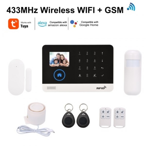 433MHz Wireless WIFI + GSM Auto-dial Alarm Security System LCD Display Door Sensor PIR Motion Sensor Phone APP Remote Control Co