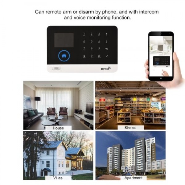 433MHz Wireless WIFI + GSM Auto-dial Alarm Security System LCD Display Door Sensor PIR Motion Sensor Phone APP Remote Control Co