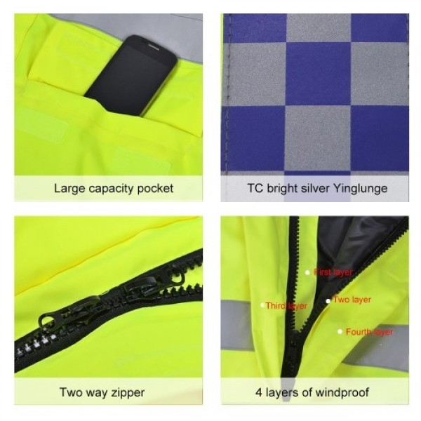 SFVest High Visibility Reflective Waterproof Rain Jacket Rainwear Coat Luminous Safety Raincoat Outdoor Traffic Police Hiking Ri