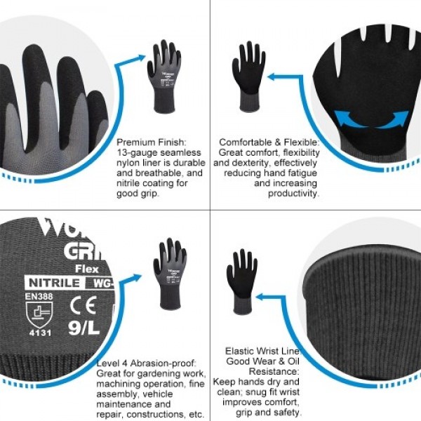 Wonder Grip Garden Safety Glove Nylon With Nitrile Sandy Coated Work Glove Abrasion-proof Universal Working Gloves