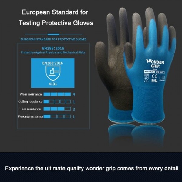 Wonder Grip Gardening Gloves Abrasion-proof 18-Gauge Nylon Liner &amp; Nitrile Coating  Universal Work Gloves