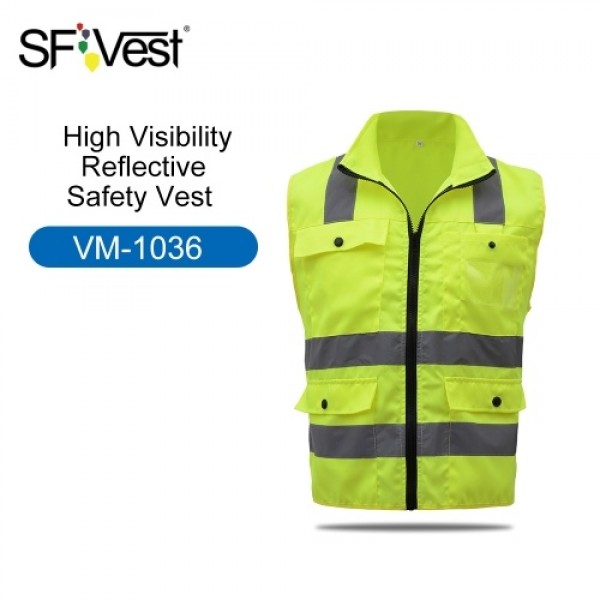 SFVest  High Visibility Reflective Safety Vest Reflective Vest Multi Pockets Workwear Security Working Clothes Day Night Motorcy