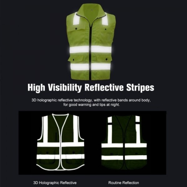 SFVest  High Visibility Reflective Safety Vest Reflective Vest Multi Pockets Workwear Security Working Clothes Day Night Motorcy