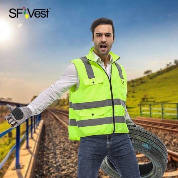 SFVest  High Visibility Reflective Safety Vest Reflective Vest Multi Pockets Workwear Security Working Clothes Day Night Motorcy