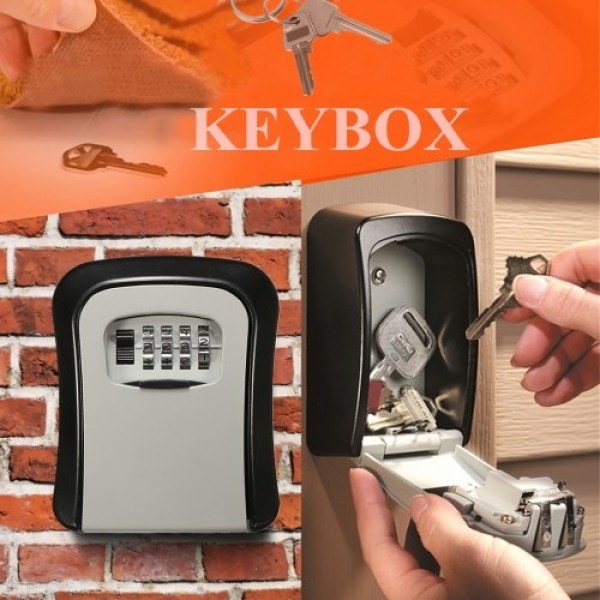 Aluminum Alloy Wall Mount Key Box 4-Digit Combination Password House Keys Storage Box Safe Box