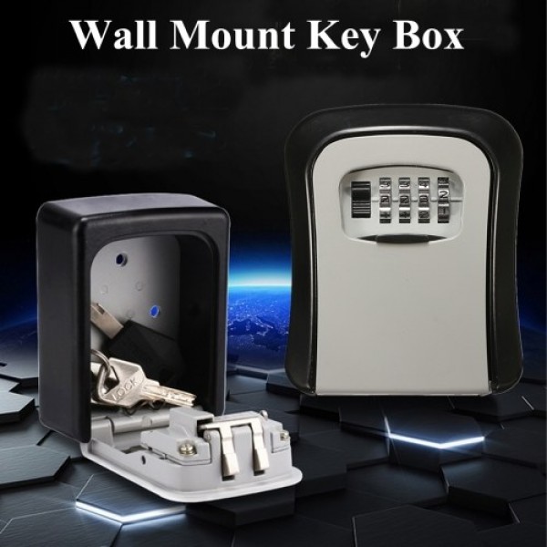 Aluminum Alloy Wall Mount Key Box 4-Digit Combination Password House Keys Storage Box Safe Box