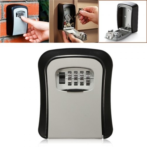 Aluminum Alloy Wall Mount Key Box 4-Digit Combination Password House Keys Storage Box Safe Box