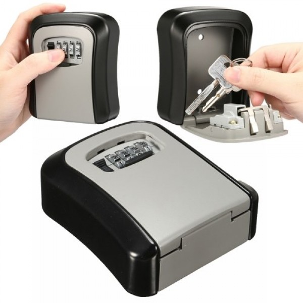 Aluminum Alloy Wall Mount Key Box 4-Digit Combination Password House Keys Storage Box Safe Box