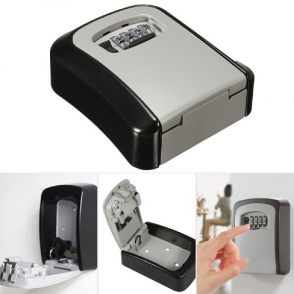 Aluminum Alloy Wall Mount Key Box 4-Digit Combination Password House Keys Storage Box Safe Box