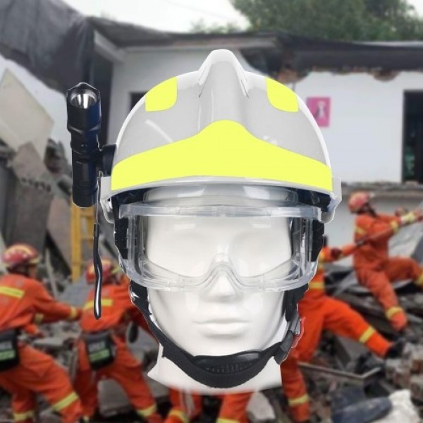 F2 Emergency Rescue Helmet Fire Fighter Safety Helmets Workplace Fire Protection Hard Hat with Headlamp &amp; Goggles Protective