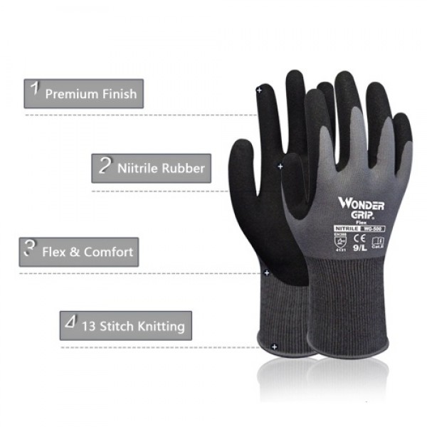 1-Pair Nitrile Impregnated Work Gloves Safety Gloves for Gardening Maintenance Warehouse for Men and Women (Black Gray S)