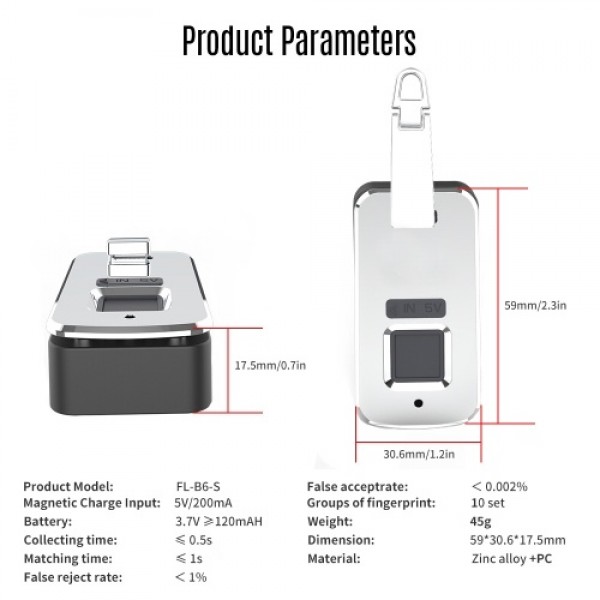 Portable Mini Smart Fingerprint Lock Smart Padlock for Suitcase Backpack Handbags
