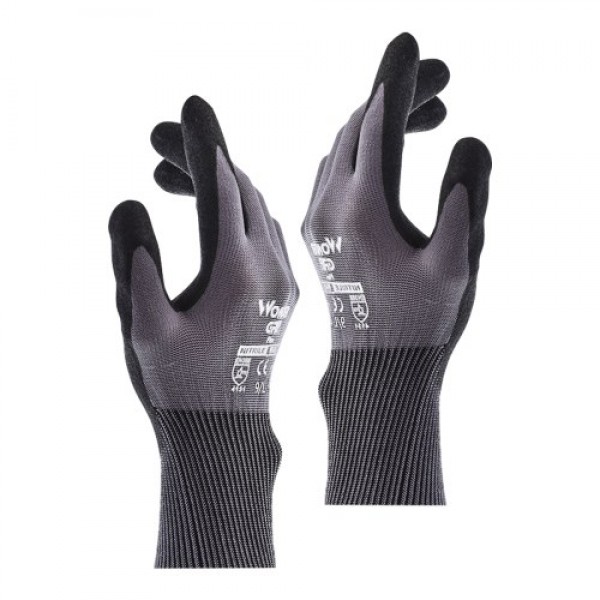 1-Pair Nitrile Impregnated Work Gloves Safety Gloves for Gardening Maintenance Warehouse for Men and Women (Black Gray S)