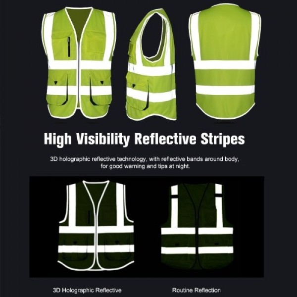 SFVest  High Visibility Reflective Safety Vest Reflective Vest Multi Pockets Workwear Security Working Clothes Day Night Motorcy