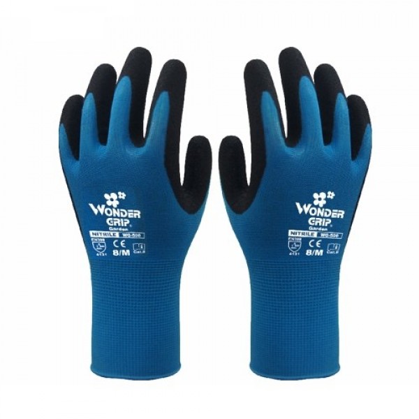 1-Pair Nitrile Impregnated Work Gloves Safety Gloves for Gardening Maintenance Warehouse for Men and Women (Blue S)