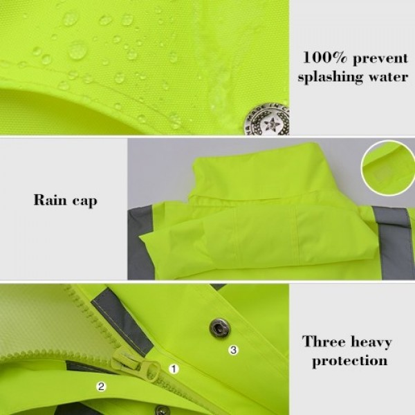 SFVest High Visibility Reflective Rainwear Suit Thickened Luminous Safety Raincoat Suit Outdoor Hiking Riding Men and Women Wate