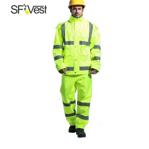 SFVest High Visibility Reflective Rainwear Suit Thickened Luminous Safety Raincoat Suit Outdoor Hiking Riding Men and Women Wate