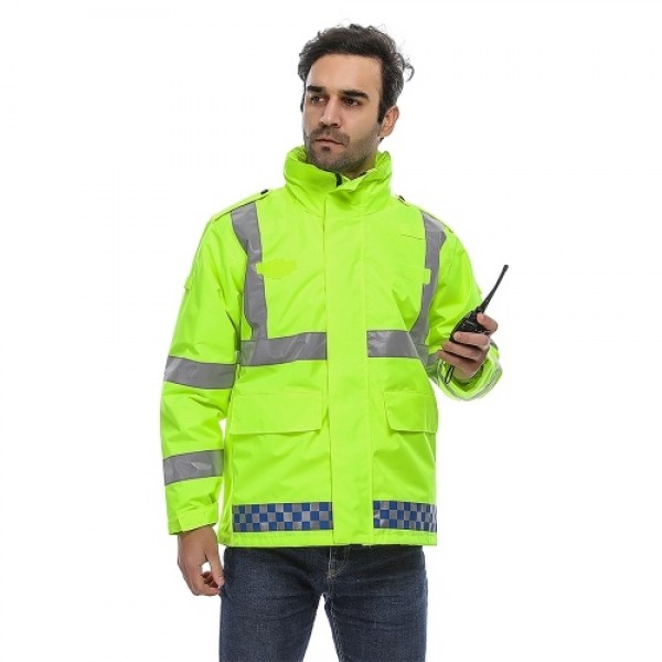 SFVest High Visibility Reflective Rainwear Coat Luminous Safety Raincoat Outdoor Hiking Riding Men and Women Waterproof 300D Oxf