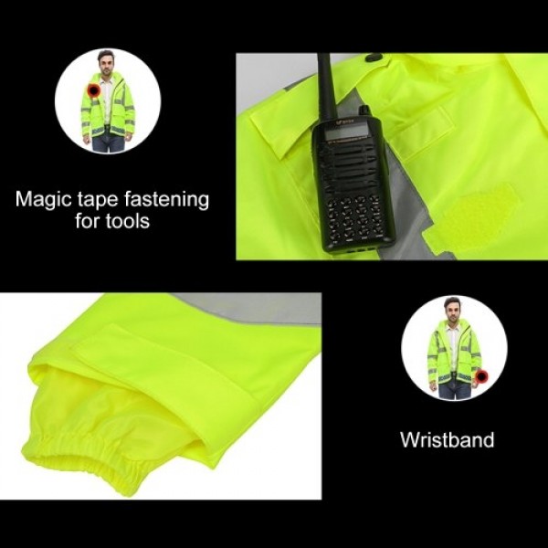 SFVest High Visibility Reflective Rainwear Coat Luminous Safety Raincoat Outdoor Hiking Riding Men and Women Waterproof 300D Oxf