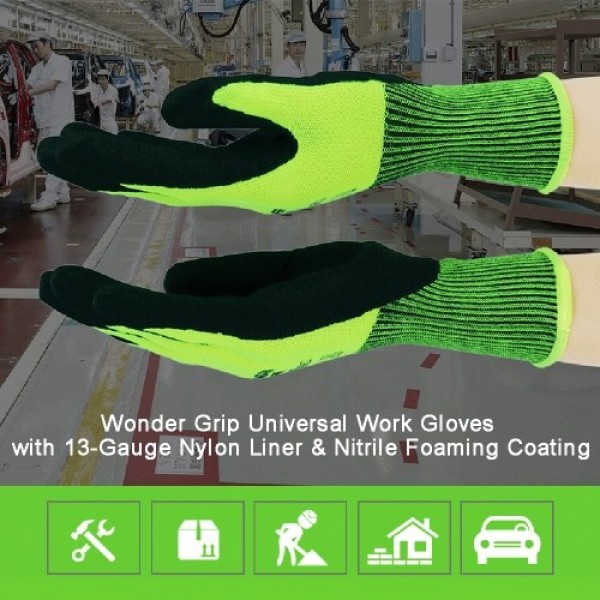 Wonder Grip Universal Work Gloves with 13-Gauge Nylon Liner &amp; Nitrile Foaming Coating Abrasion-proof Gardening Gloves