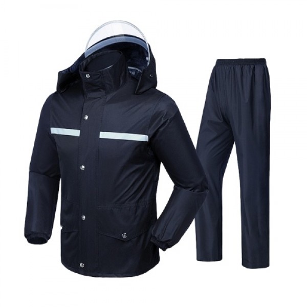 Mens Waterproof Rain Suit with Reflective Strip Waterproof Jacket Trouser Suit Raincoat Windproof Hooded Rainsuit for Fishing Ca