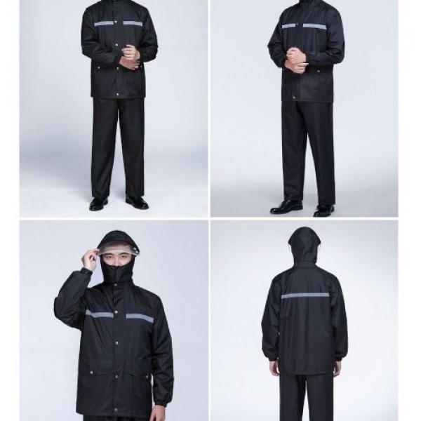 Mens Waterproof Rain Suit with Reflective Strip Waterproof Jacket Trouser Suit Raincoat Windproof Hooded Rainsuit for Fishing Ca