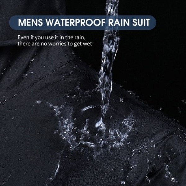 Mens Waterproof Rain Suit with Reflective Strip Waterproof Jacket Trouser Suit Raincoat Windproof Hooded Rainsuit for Fishing Ca