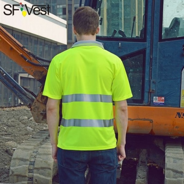 SFVest Safety Reflective Shirt High Visible Short Sleeve Pocket T-Shirt Silver Reflective Tapes Men's Moisture Wicking Safety Sh