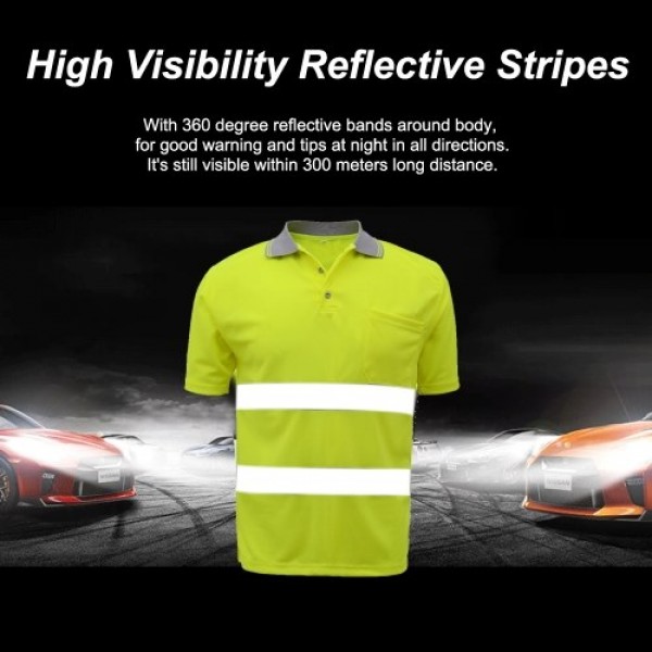 SFVest Safety Reflective Shirt High Visible Short Sleeve Pocket T-Shirt Silver Reflective Tapes Men's Moisture Wicking Safety Sh