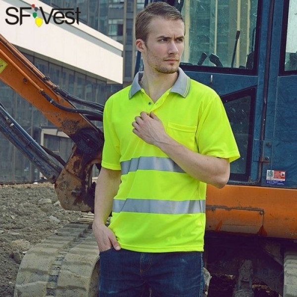 SFVest Safety Reflective Shirt High Visible Short Sleeve Pocket T-Shirt Silver Reflective Tapes Men's Moisture Wicking Safety Sh