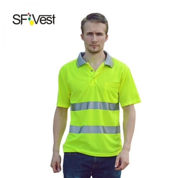 SFVest Safety Reflective Shirt High Visible Short Sleeve Pocket T-Shirt Silver Reflective Tapes Men's Moisture Wicking Safety Sh