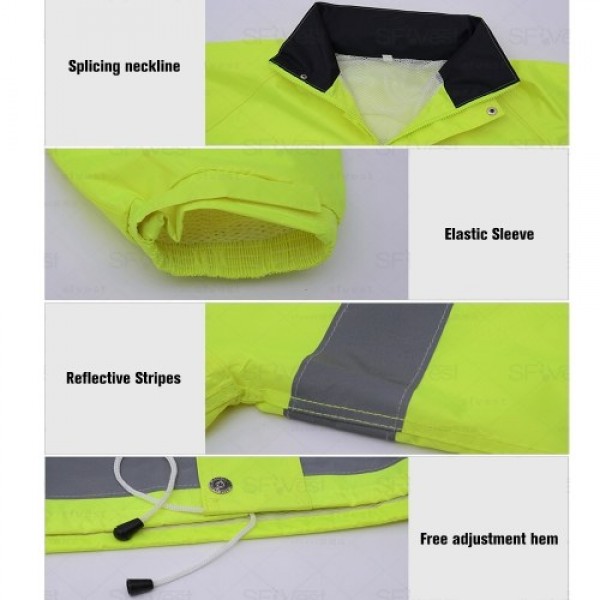 SFVest High Visibility Reflective Rainwear Suit Luminous Safety Raincoat Suit Outdoor Hiking Riding Men and Women Waterproof Oxf