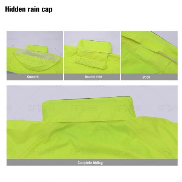 SFVest High Visibility Reflective Rainwear Suit Luminous Safety Raincoat Suit Outdoor Hiking Riding Men and Women Waterproof Oxf