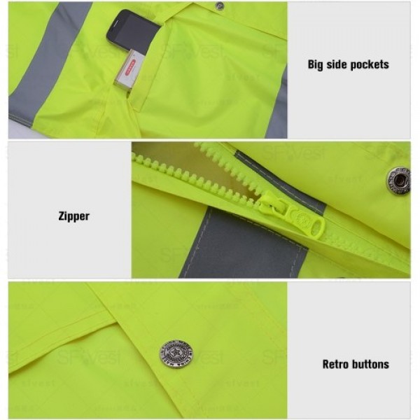 SFVest High Visibility Reflective Rainwear Suit Luminous Safety Raincoat Suit Outdoor Hiking Riding Men and Women Waterproof Oxf